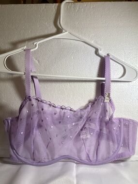Lavender Sheer Heart Mesh Balconette Bra - Brand:
